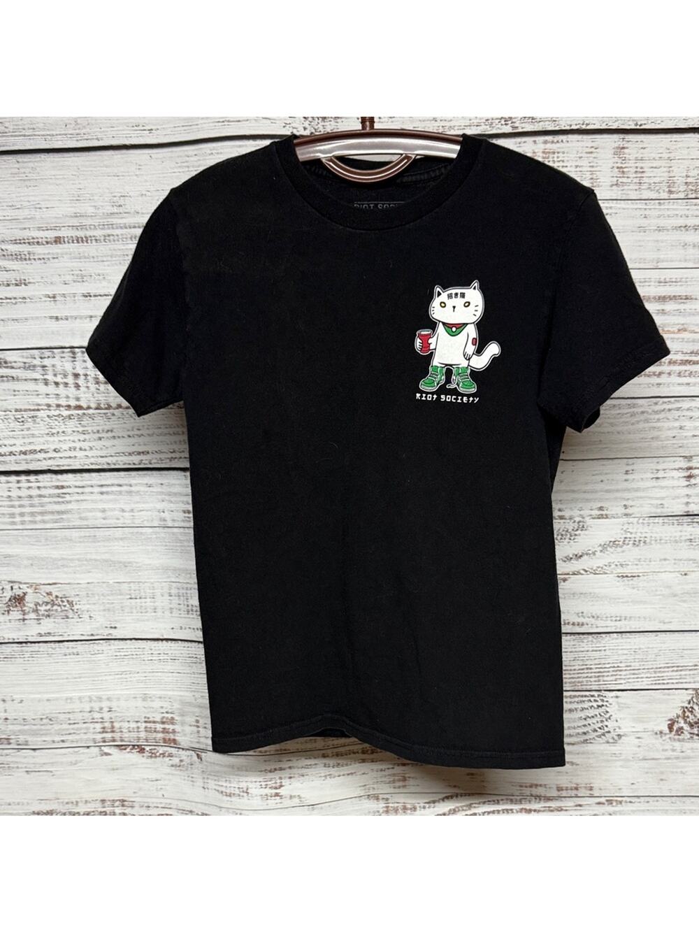 Riot Society Lucky Cat Sardines Graphic Kids Tee Small Black